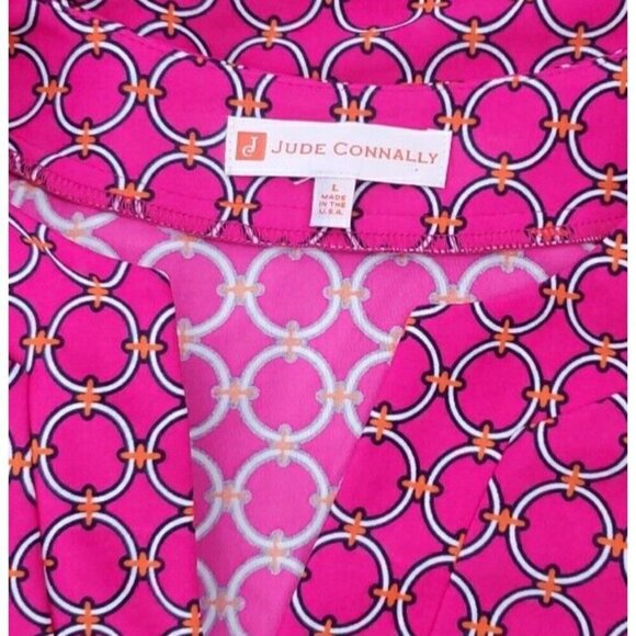 Jude Connally Megan Hot Pink Geometric Print Tunic Dress 3/4 Sleeve Size Large - Picture 10 of 11
